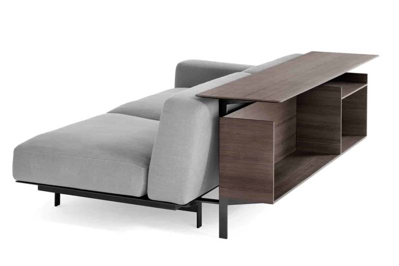 Yard – Sofa modulaire tissu ou cuir et étagère intégrée bois et structure métal