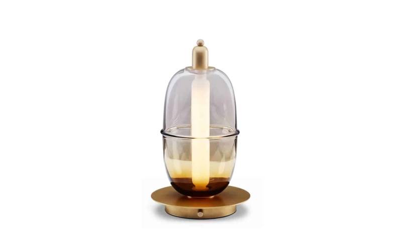 Moirai – Lampe de table en verre ambré et laiton Version B